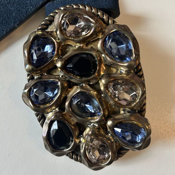 Chicos Blue Suede Leather Belt Womens Sz L (37-41) Gemstone Buckle Boho Festival - Picture 6 of 15